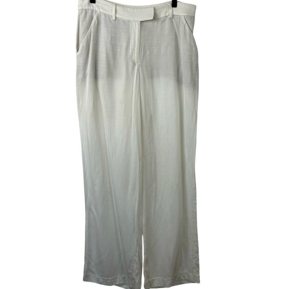 Express Editor Linen Wide Leg Pants White High Rise Office Size 10